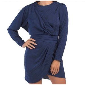 NWT Ronny Kobo Shanaya Jacquard Printed Navy Dress Women Size S Scarf Detail